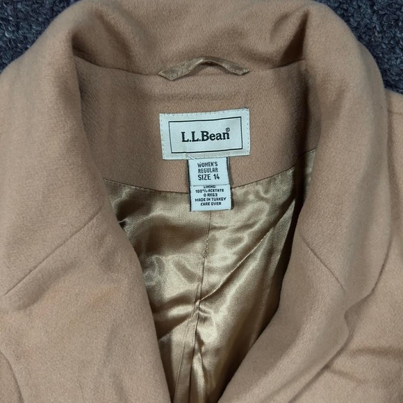 L.L. Bean Women's Wool Blend Coat Size 14 Tan Camel Long Dress Jacket - Picture 3 of 5
